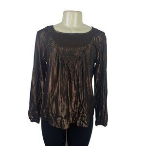 Amadi Womens Metallic Bronze Long Sleeve Blouse XS